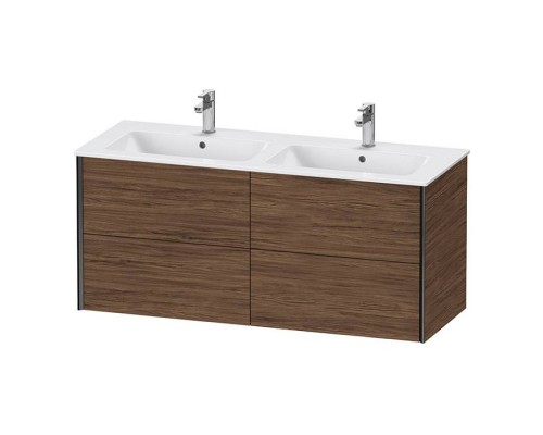 Duravit XViu Тумба подвесная 128x48x56см, с двойной раковиной, 4 ящика, цвет: walnut dark/черный матовый. 2336130000,  XV41290B221