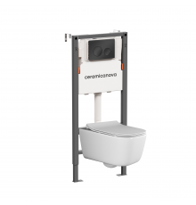 Комплект Ceramicanova Унитаз подвесной New Day CN3005 безободковый, с микролифтом + Инсталляция Balance CN121001MB с кнопкой Circle матовой черной