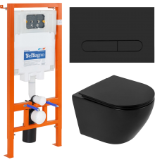 Комплект Унитаз подвесной BelBagno Olorato BB062CHR-MB крышка BB062SC-MB, безободковый, с микролифтом + Система инсталляции для унитазов BelBagno BB00