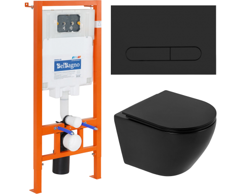 Комплект Унитаз подвесной BelBagno Olorato BB062CHR-MB крышка BB062SC-MB, безободковый, с микролифтом + Система инсталляции для унитазов BelBagno BB00