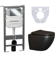 Комплект Унитаз подвесной Ceramicanova Metric CN4002MB безободковый, с микролифтом + Инсталляция Envision CN1001CH + Кнопка Round, хром