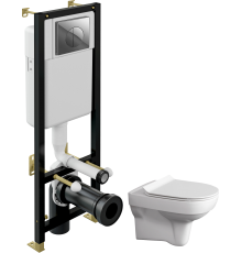 Комплект Унитаз подвесной Cersanit City Clean On DPL EO slim + Инсталляция Black S-IN-BLACK-Cg-w с кнопкой смыва, хром глянец