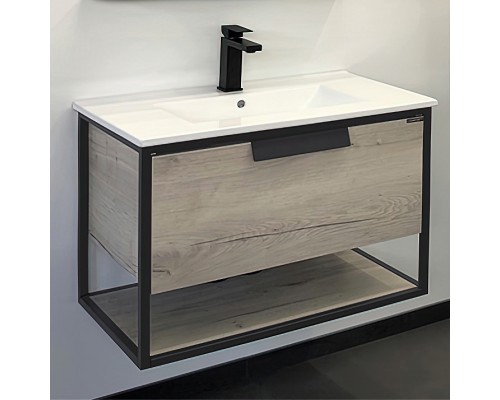 Тумба с раковиной Comforty Бонн 75 подвесная, дуб дымчатый, графит
