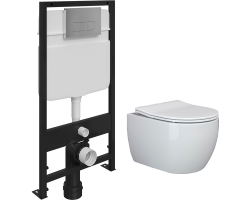 Комплект Унитаз подвесной Ceramicanova Play CN3001 с микролифтом, безободковый + Инсталляция EWRIKA ProLT 0026-2020 + Кнопка 0041 хром