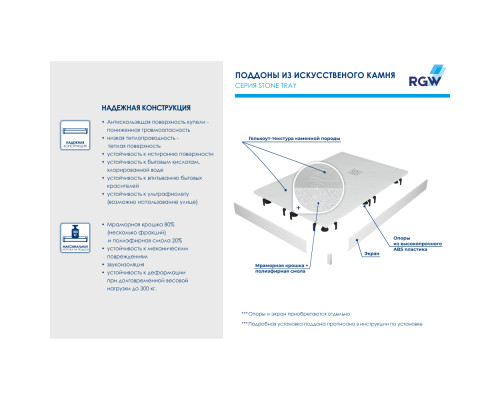 Душевой поддон прямоугольный RGW ST-W Белый  800x1400
