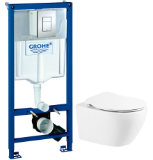 Комплект Унитаз подвесной BelBagno Prospero BB507B + Крышка BB2020SC с микролифтом, петли хром + Инсталляция Grohe Rapid SL 38772001 3 в 1 с кнопкой смыва