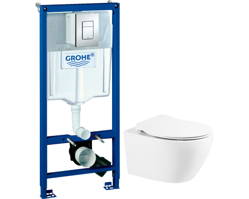 Комплект Унитаз подвесной BelBagno Prospero BB507B + Крышка BB2020SC с микролифтом, петли хром + Инсталляция Grohe Rapid SL 38772001 3 в 1 с кнопкой смыва