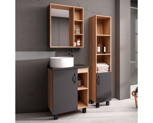 Мебель для ванной комнаты Grossman Флай 60 со столешницей, дуб сонома, серая