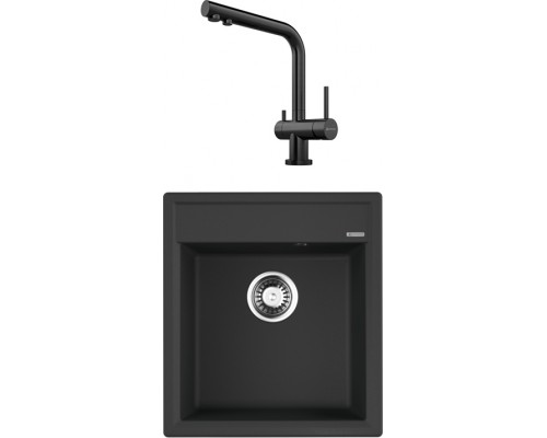 Комплект Мойка кухонная Omoikiri Daisen 46-BL черная + Смеситель Nagano PVD-GM вороненая сталь