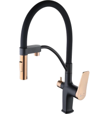 Смеситель для кухни Lemark Bronx LM3761BLR черный/золото с гибким изливом