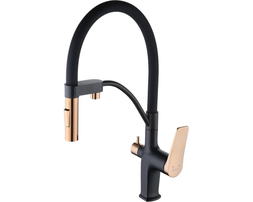 Смеситель для кухни Lemark Bronx LM3761BLR черный/золото с гибким изливом