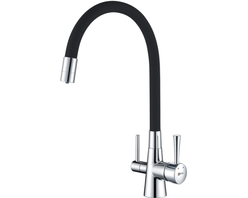 Смеситель для кухни Lemark Comfort LM3075C с гибким изливом, хром, черный