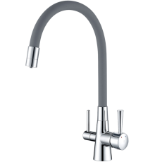 Смеситель для кухни Lemark Comfort LM3075C-Gray с гибким изливом, хром, серый