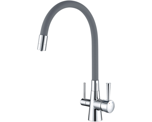 Смеситель для кухни Lemark Comfort LM3075C-Gray с гибким изливом, хром, серый