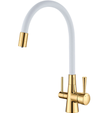 Смеситель для кухни Lemark Comfort LM3075G-White с гибким изливом, золото, белый