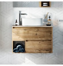 Тумба с раковиной STWORKI Карлстад 75 дуб рустикальный, роверелла, с отверстием для смесителя в столешнице