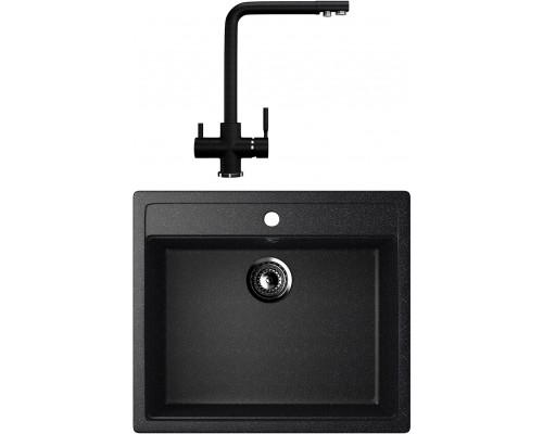 Комплект Мойка Ulgran U-104 -308 черная + Смеситель U-016-308 черный