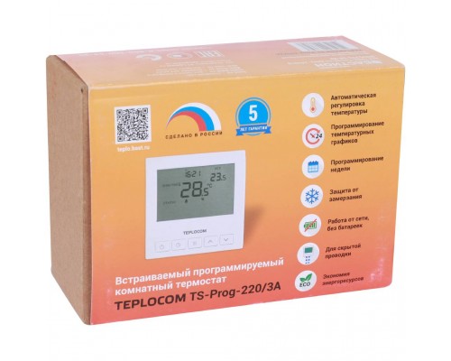 Термостат комнатный Teplocom TS-Prog-220/3A, проводной, прогр., реле 250В, 3А 913 (913)