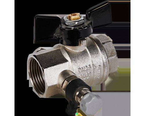 Кран шаровой BUGATTI Oregon 1” с дренажем и воздухоотводчиком, (ручка-бабочка) внут-внут резьба (03320017)