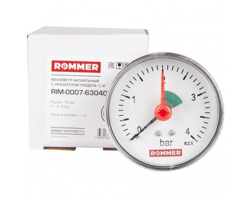 Манометр аксиальный ROMMER с указателем предела 63 мм 1/4 (RIM-0007-630408)