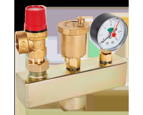 Группа безопасности котла ROMMER 3 бар, 1  (до 50 кВт) (в теплоизоляции) RVS-0004-055025 (RVS-0004-055025)