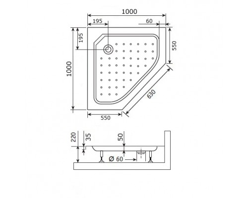 Душевой поддон трапеция RGW STYLE-TR  1000x1000