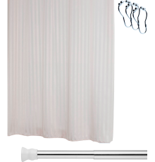 Штора для ванной Ridder Satin 47859 180x200 + телескопический карниз Ridder 55200 185 см, хром + крючки для шторы