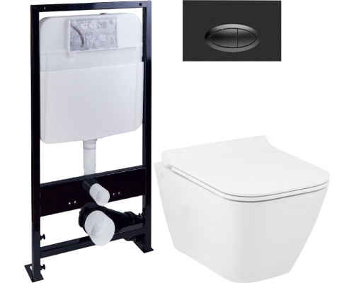 Комплект Унитаз подвесной Seramiksan Saturn Rimout A141151H безободковый + Крышка Bold A090001 с микролифтом + Инсталляция EWRIKA ProLT 0026-2020 + Кнопка 0054 черная матовая