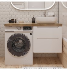 Тумба с раковиной STWORKI Берген 60 белая со светлой столешницей 122, Moduo 50 Square, L