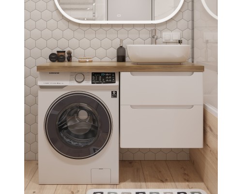 Тумба с раковиной STWORKI Берген 60 белая со светлой столешницей 122, Moduo 50 Square, L
