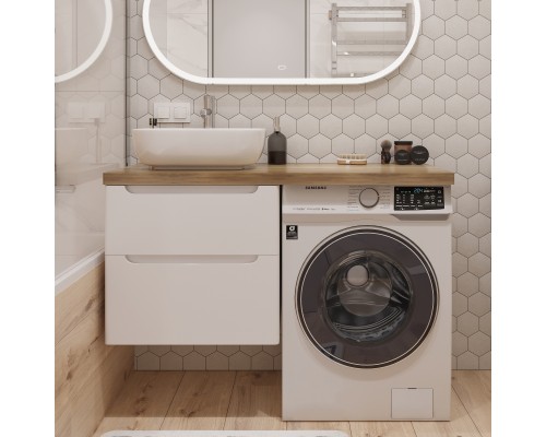 Тумба с раковиной STWORKI Берген 60 белая со светлой столешницей 122, Moduo 50 Square, R