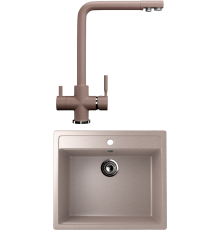 Комплект Мойка кухонная Ulgran U-104 -302 песочная + Смеситель U-016 -302 песочный