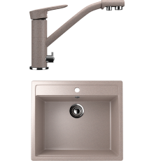 Комплект Мойка кухонная Ulgran U-104 -302 песочная + Смеситель U-010 -302 песочный