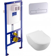 Комплект Унитаз подвесной Villeroy   Boch Subway 2.0 5614R201 alpin + Кнопка Viconnect 9224 9061 хром + Инсталляция 9224 6100