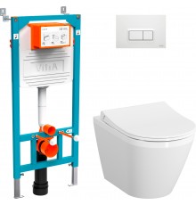 Комплект Унитаз подвесной VitrA Integra 7040B003-0075 + Крышка 110-003-019 + Инсталляция 800-2012 с кнопкой смыва, белая