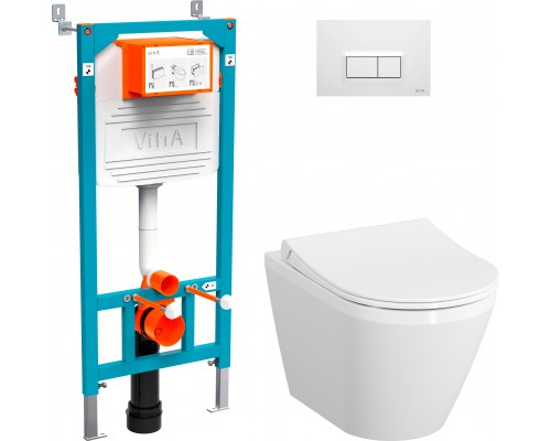 Комплект Унитаз подвесной VitrA Integra 7040B003-0075 + Крышка 110-003-019 + Инсталляция 800-2012 с кнопкой смыва, белая