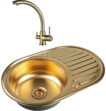 Комплект Мойка кухонная Zorg Inox PVD Inox Pvd SZR-7750 bronze + Смеситель Steel Hummer SH 699 BRONZE бронза