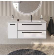 Тумба с раковиной Cezares Eco Cer-N 120 R, bianco lucido, раковина Duet 120 R, ручки матовые черные
