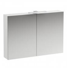 Laufen Base Шкафчик зеркальный 100x18.5x70см, 2 дверцы, с горизонтальным элементом LED-подсветки, 2 стеклянные полки, 1 розетка, цвет: белый матовый. 4.0285.2.110.260.1