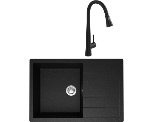 Комплект Мойка Domaci Болонья М-161-002 черная + Смеситель Ливорно WFD04098 черный
