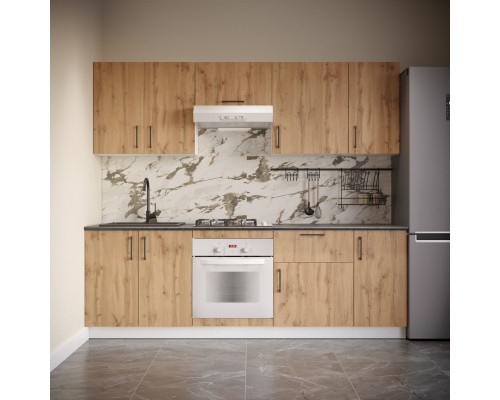 Кухонный гарнитур Domaci Болонья 240 см, фасад дуб вотан, ручка черная, столешница луна KUH-1000015