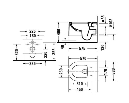 Duravit Millio Унитаз подвесной, 37х57см.,  декор Pattern, крепление в компл., цвет: темно-серый матовый. 250609FE