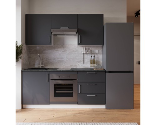 Кухонный гарнитур Domaci Болонья 180 см, фасад графит, ручка хром, столешница луна KUH-767448