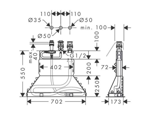Hansgrohe Скрытая часть смесителя для ванны на 3 отверстия, (для #15432). 13437180 Hansgrohe Скрытая часть смесителя для ванны на 3 отверстия, (для #15432). 13437180