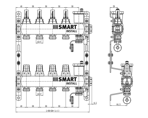Комплект коллекторов Smart Install с расходомерами и термостат. клапанами 1 х3/4 ЕК-8 вых.. 53108S Комплект коллекторов Smart Install с расходомерами и термостат. клапанами 1 х3/4 ЕК-8 вых.. 53108S