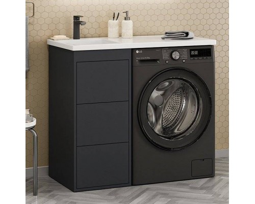 Тумба с раковиной Brevita Grafit 60 L под стиральную машину, раковина Kamilla графит