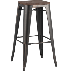 Барный табурет Stool Group Tolix Wood черный, патина золото, темное дерево