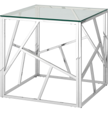 Журнальный столик Stool Group Арт Деко 55x55 см, прозрачное стекло, опора серебро