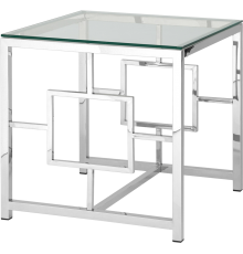 Журнальный столик Stool Group Бруклин 55x55 см, прозрачное стекло, опора серебро
