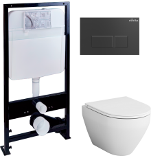 Комплект Унитаз подвесной AM.PM Spirit V2.0 с микролифтом + Инсталляция EWRIKA ProLT 0026-2020 + Кнопка 0044 черная матовая
